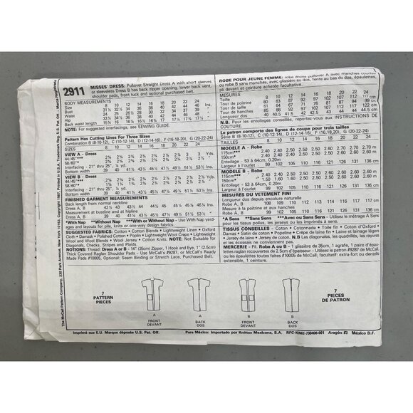 McCalls 2911 Misses Easy Sewing Dress Pattern Size G 20-22-24 Vintage Career CUT - Picture 4 of 7